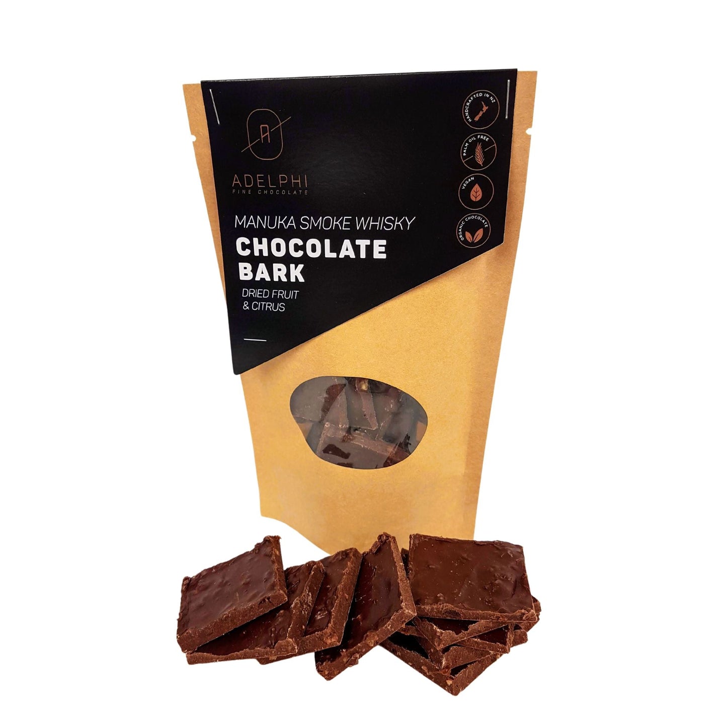 Chocolate Bark Manuka Smoke Whisky - confectionery from Adelphi Fine Chocolate - Gets yours for $12.90! Shop now at The Riverside Pantry